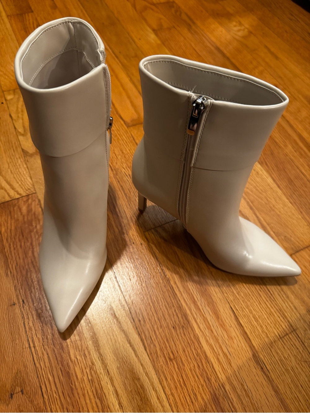 Nine West Cream Pointed-Toe Ankle Booties with Side Zip